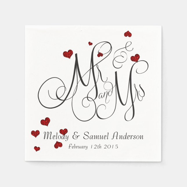 Mr och Mrs. | Ruby Heart Confetti Napkins Pappersservett (Framsidan)
