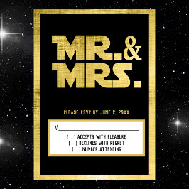 Mr. och Mrs. Sci Fi Black Guld Bröllop OSA Kort