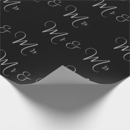 Mr och Mrs. Script Black White Chic Gift Presentpapper