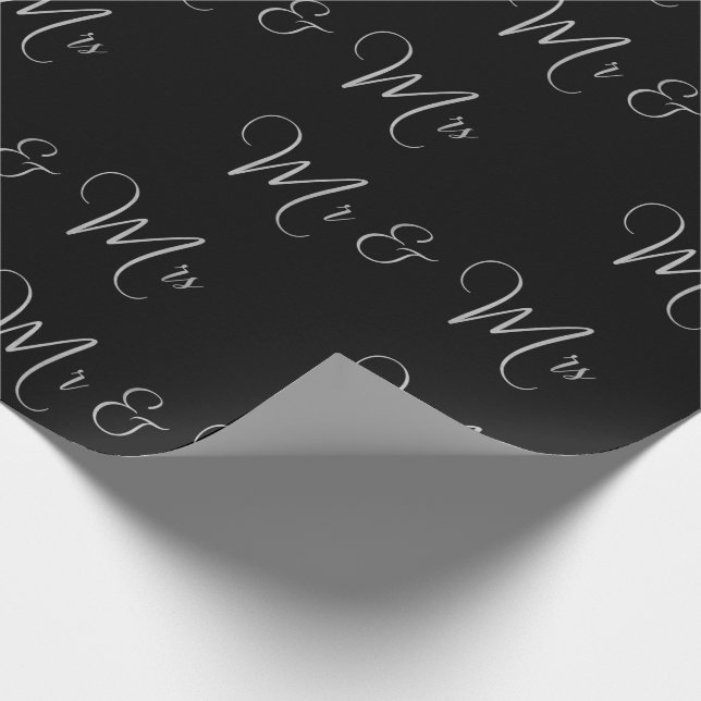 Mr och Mrs. Script Black White Chic Gift  Presentpapper (Hörn)