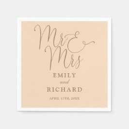 Mr och Mrs Script Elegant Soft Peach Bröllop Pappersservett