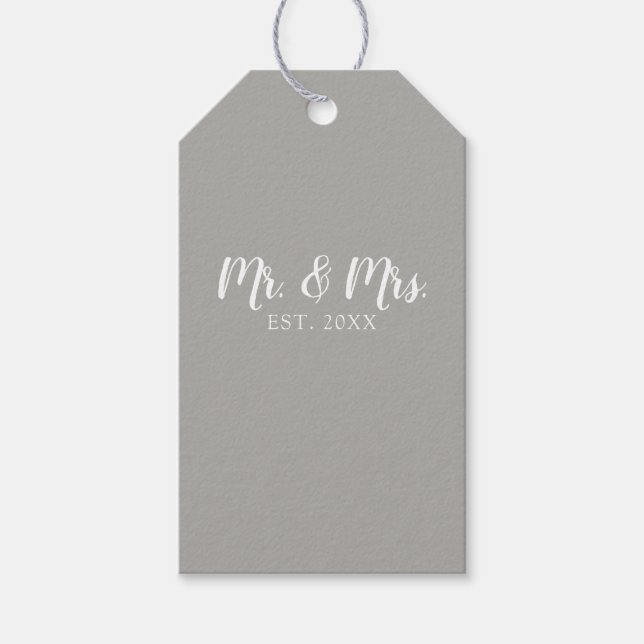 Mr. och Mrs. Script Established Bröllop Presentetikett (Framsidan)