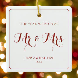 Mr och Mrs Simple Minimalist Red Newlyed Couple Julgransprydnad Keramik