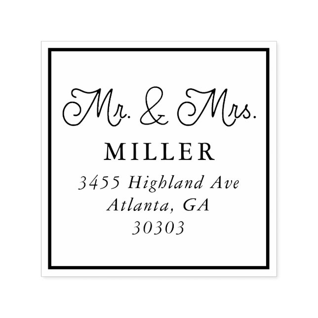Mr. och Mrs. Simple Script Returadress Självfärgande Stämpel (Design)