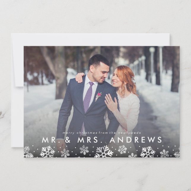 Mr. och Mrs. Snowflake Gräns Newlyged Photo Card Julkort (Framsida)
