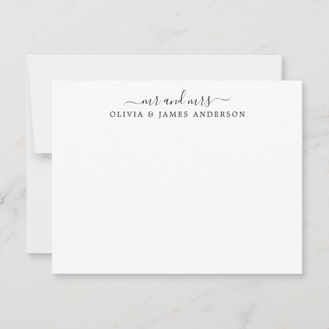 Mr och Mrs Snyggt Script Calligraphy Newlyweds Anteckningskort (Framsida)