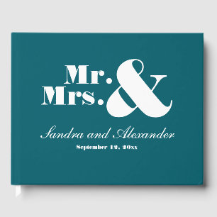Mr. och Mrs. Turquise Teal Blue Photo Bröllop Gästböcker