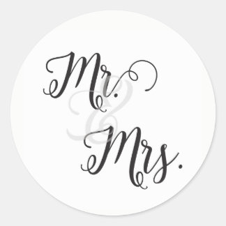 Mr. och Mrs. Wedding Stickers- Black and White Runt Klistermärke