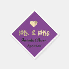 Mr och Mrs White Heart Lila Champaigne Guld Pappersservett