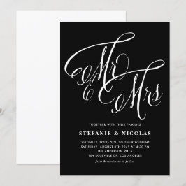 Mr och Rustic Calligraphy Black Bröllop Inbjudningar