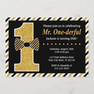 Mr ONE00 Birthday bjudande ・ Black and Guld Inbjudningar