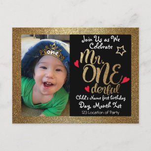 Mr One-derful Birthday Inbjudan Vykort