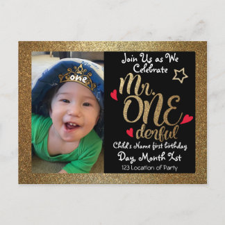 Mr One-derful Birthday Inbjudan Vykort