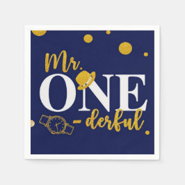 Mr. One-derful Navy Blue and Gold Birthday Party Pappersservett