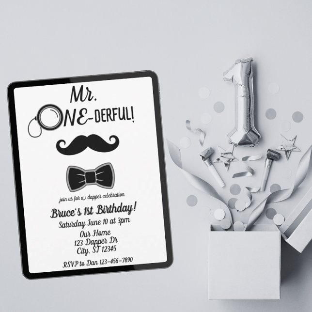 Mr ONE-underbar mustache och bowtie 1st-födelsedag Inbjudningar (Skapare uppladdad)
