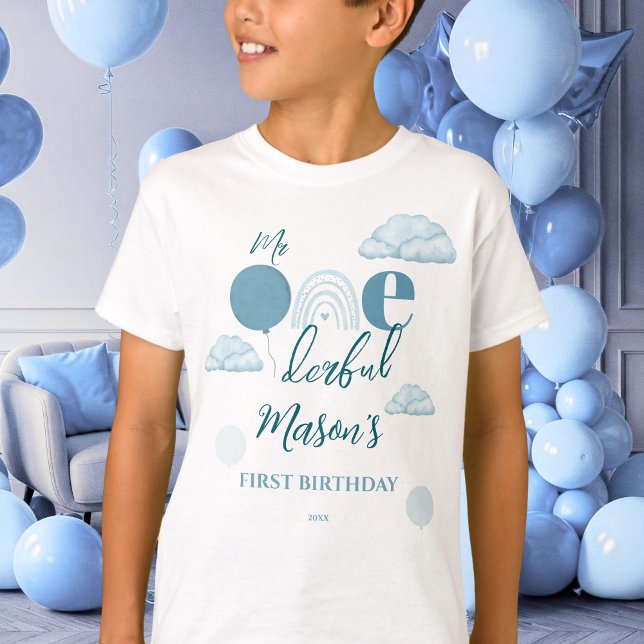 Mr Onederful Blue Sky Cloud Boho First Birthday T Shirt (Skapare uppladdad)