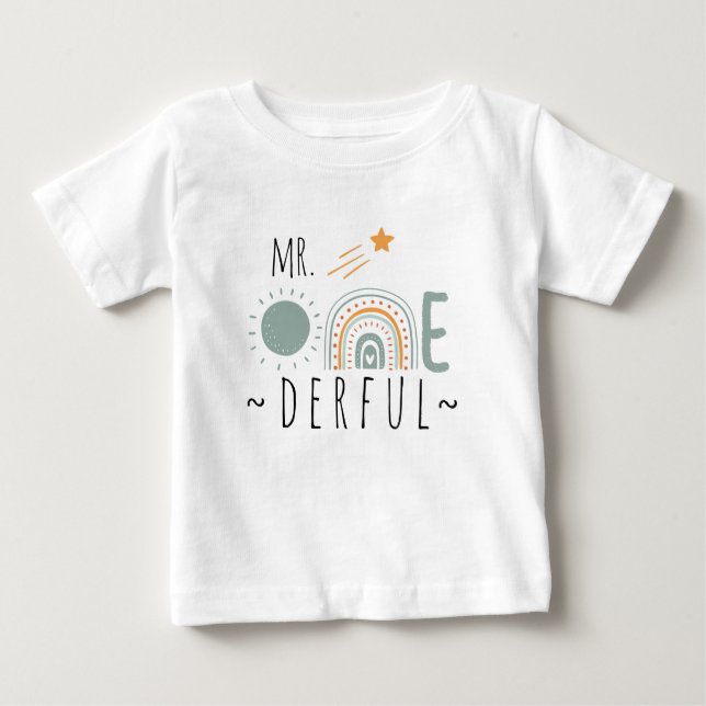 MR Onederful Boho Regnbåge Första Födelsedag Pojke T Shirt (Framsida)
