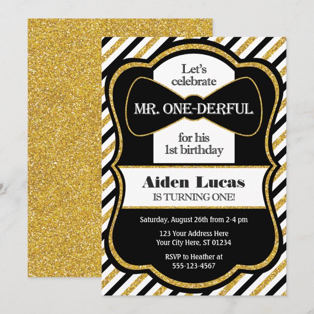 Mr ONEderful First Birthday bjudande Inbjudningar (Fram/baksida)
