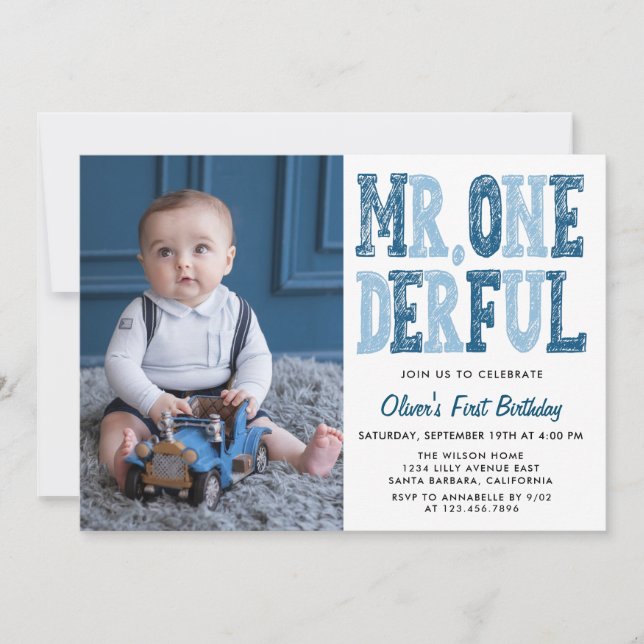 Mr Onederful First Birthday Photo  Inbjudningar (Framsida)