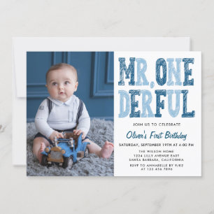 Mr Onederful First Birthday Photo Inbjudningar