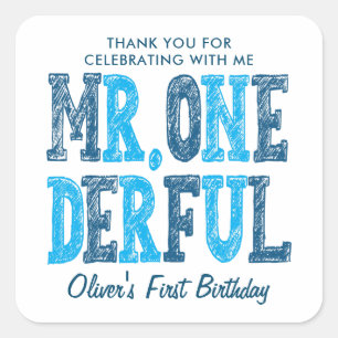 Mr Onederful First Birthday Photo Tack Fyrkantigt Klistermärke