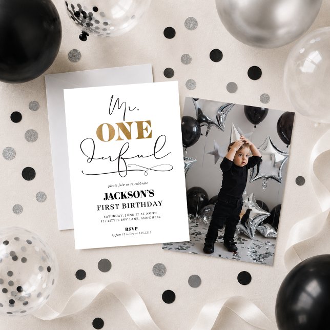 Mr. ONEderful Första Födelsedags Foto Inbjudan (Mr. ONEderful First Birthday Photo Invitation)
