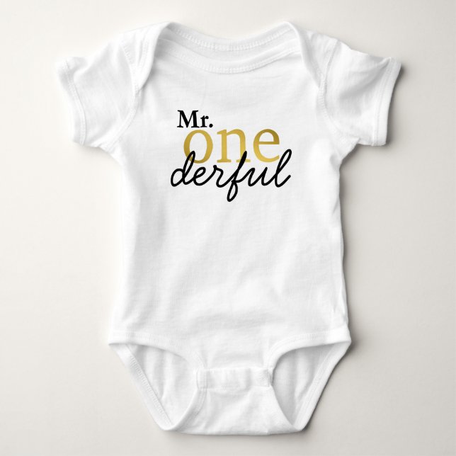Mr Onederful Svart och Falskt Guld Baby Tröja (Framsida)