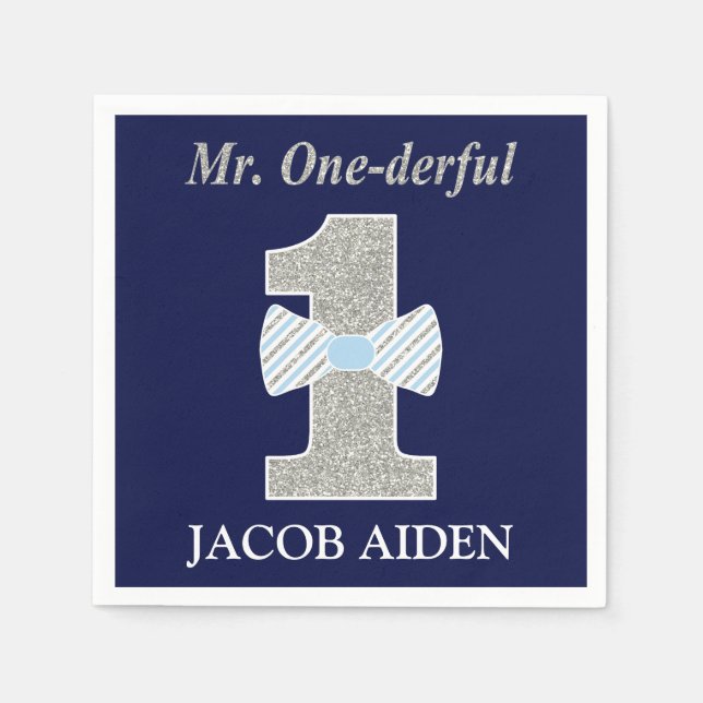 Mr ONEderful White Standard Cocktail Napkin Pappersservett (Framsidan)