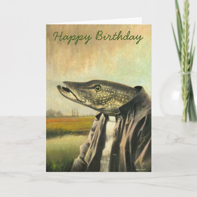 Mr Pike Fishing Birthday Card Tack Kort (Framsida)