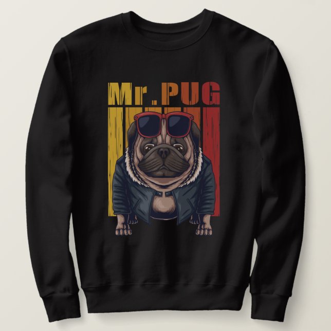 Mr Pug Lång Ärmad Tröja (Design framsida)