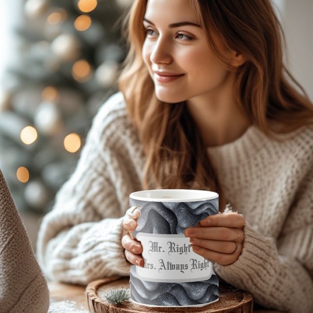 Mr Rätt & Mrs Alltid Rätt Silver Bling Lyx Glam Magisk Mugg (Mr Right & Mrs Always Right Silver Bling Luxe Glam Color Morph Mug)