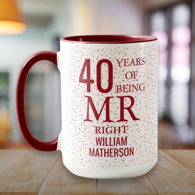 Mr Right Fun 40-årsjubileum Ruby Hearts Mugg (Mr Right Fun 40th Anniversary Ruby Hearts Mug)