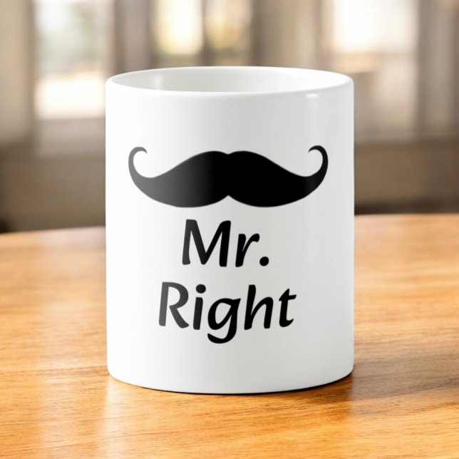 Mr. Right Mustache Rolig Matchande Par Kaffemugg (Skapare uppladdad)