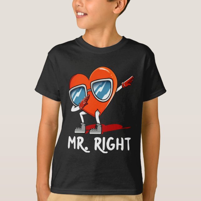 Mr Right Valentines Day Humor Matching Couples 1  T Shirt (Framsida)
