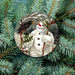 Mr. Snowman and Mr. Crow Stickers Runt Klistermärke<br><div class="desc">This gorgeous German postcard image illustrates a crow paying a visit to a snowman surrounded by winter scenery. The simplicity and colors result in a beautiful eye-catching image. It is perfect for all of your Christmas and holiday needs.</div>