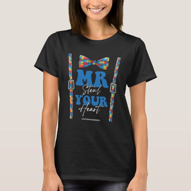 Mr Steal Your Heart Autism Boy Suspenders Autistic T Shirt (Framsida)