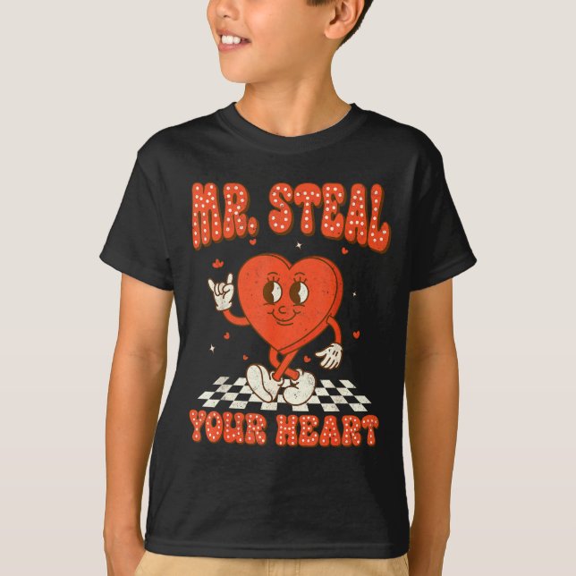 Mr Steal Your Heart For Boys Toddlers Valentine's  T Shirt (Framsida)