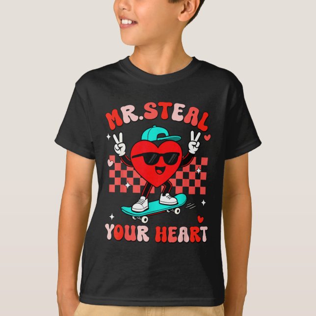 Mr Steal Your Heart For Boys Toddlers Valentine's  T Shirt (Framsida)