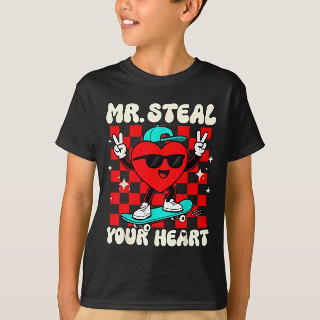 Mr Steal Your Heart For Boys Toddlers Valentine's  T Shirt (Framsida)