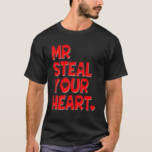 Mr Steal Your Heart Funny Valentine's Day Boys Men T Shirt (Framsida)
