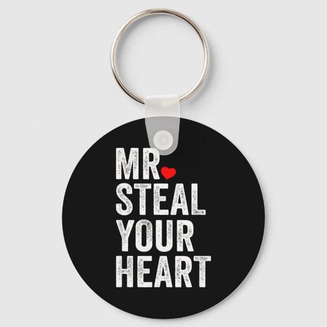 Mr. Steal Your Heart Funny Valentines Day Men’s  Nyckelring (Framsida)