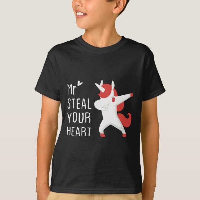 Mr Steal Your Heart Valentines Day V Day Boys Unic T Shirt (Framsida)