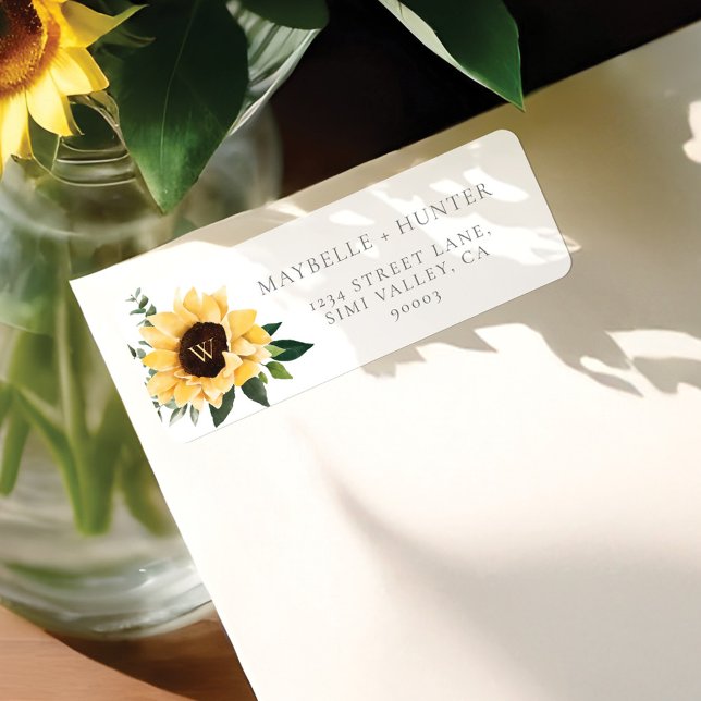 Mr. & Watercolor Sunblommor & Wildblomma Returadress Etikett (Mr. & Mrs. Watercolor Sunflowers & Wildflower Label)