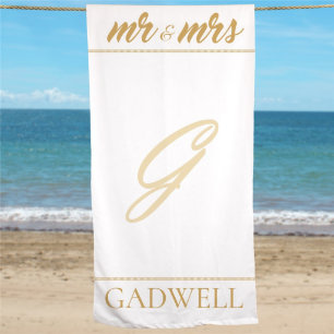 Mr. & White Polyester och Terry Beach Towel