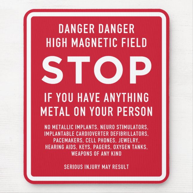 MRI-säkerhetsvarning - High Magnetic Fält Aler Musmatta (Framsidan)