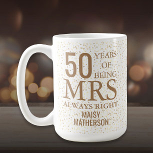 Mrs. Alltid Höger Roligt 50-årsdagen Guld Hearts Kaffemugg