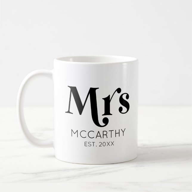 Mrs Anpassningsbar Efternamn Est. Minimal återgång Kaffemugg (Vänster)