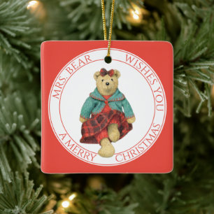MRS BEAR keramiskt kvadratiskt ornament + text