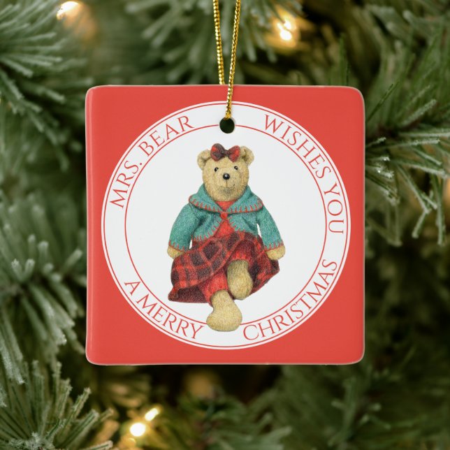 MRS BEAR keramiskt kvadratiskt ornament + text (Träd)