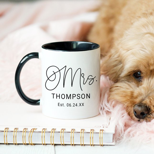 Mrs Black Modern Script Anpassad Bröllop Nygift Mugg (Skapare uppladdad)